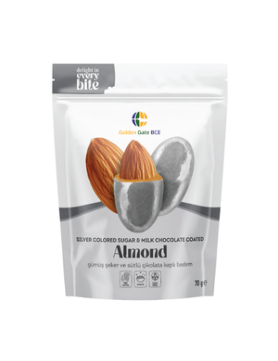 SILVER COLORED SUGAR & MILK CHOCOLATE COATED ALMOND